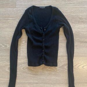 Black Ribbed Button-Up Cardigan